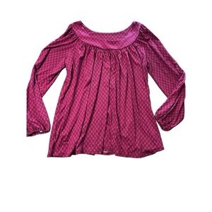 Daisy Fuentes Blouse Top Womens Shirt Sz Large Red Long Sleeve Pattern Dressy